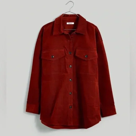 Madewell Corduroy Twill Oversized Shirt Jacket In Orange Size M NWT - Picture 2 of 15